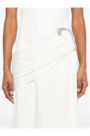 Crystal Buckle And Drape Detail Midi Dress DAVID KOMA | RE25DK40DWHITESILVER